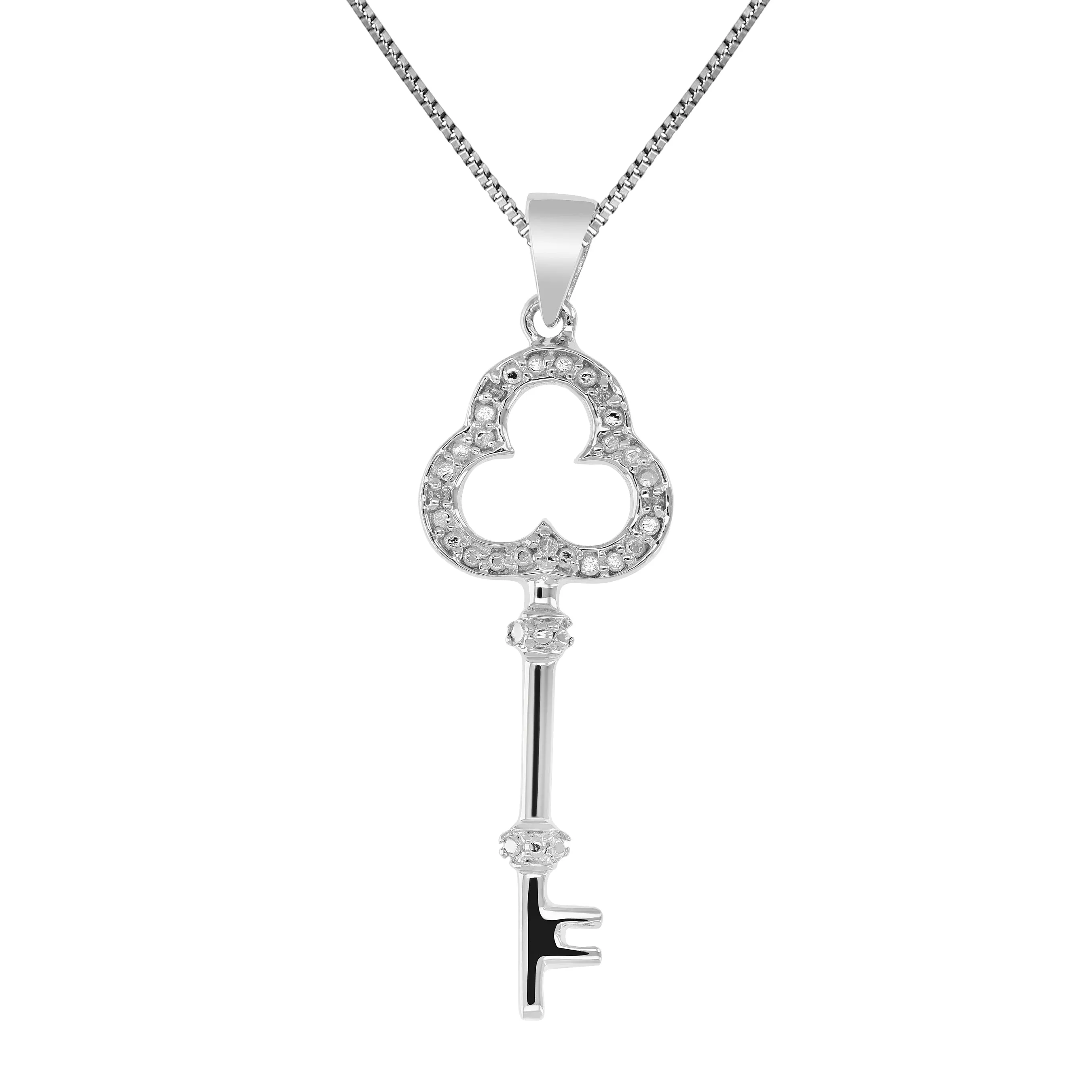 0.02 cttw Diamond Key Pendant Necklace .925 Sterling Silver With 18 Inch Chain