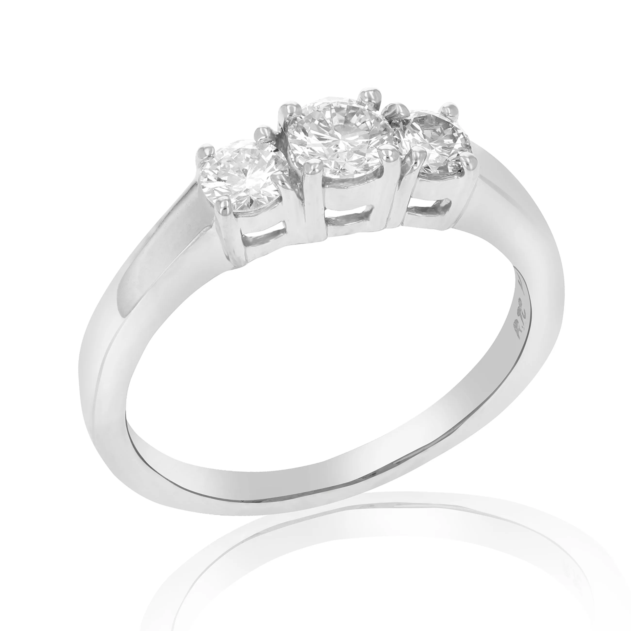 0.60 cttw 3 Stone Diamond Engagement Ring 14K White Gold Bridal Wedding