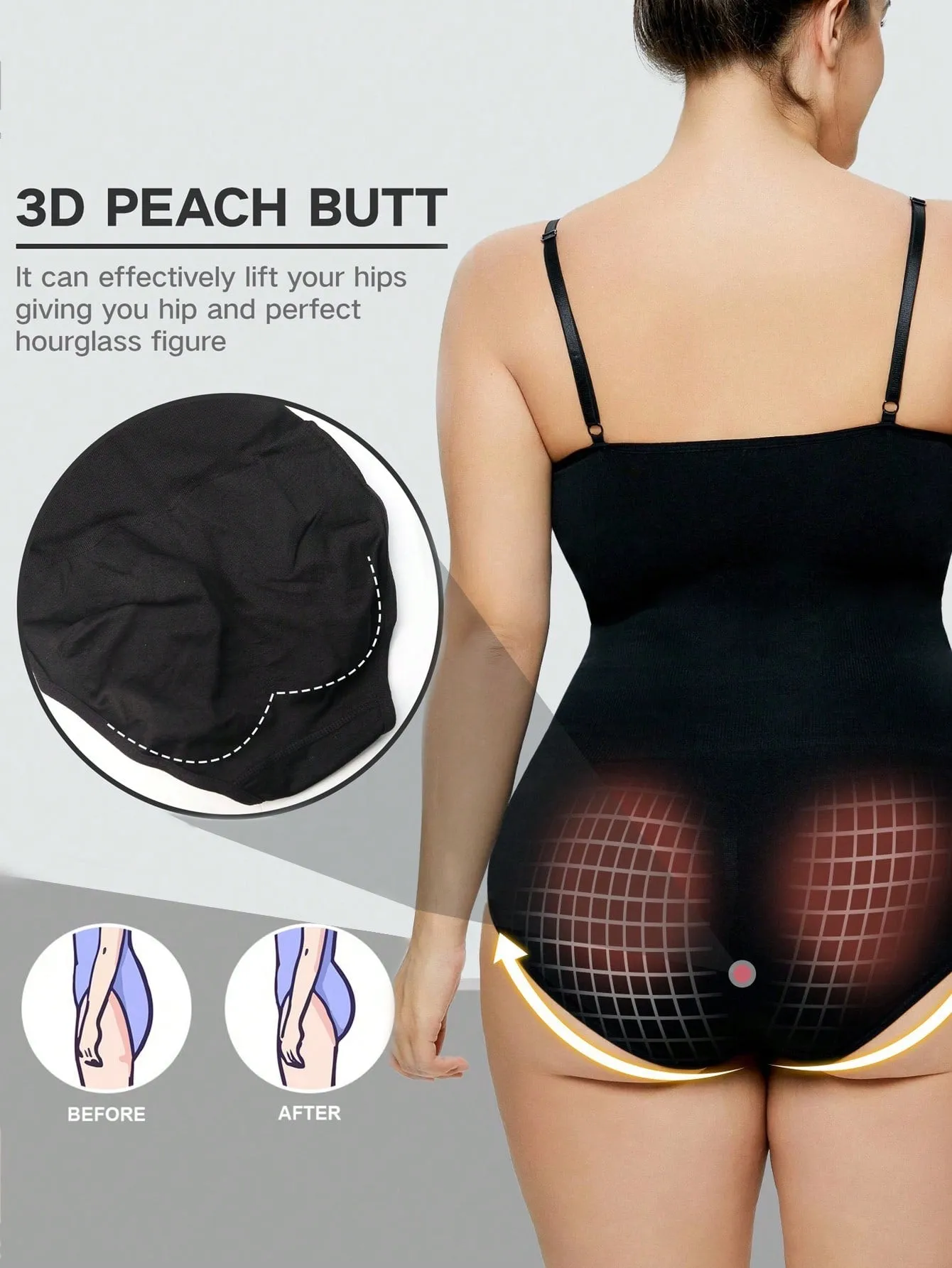 1 pieza Body-Shaping Levantamiento de gluteos Control de barriga Body para mujer, vestido sexy de lenceria Camisola adelgazante