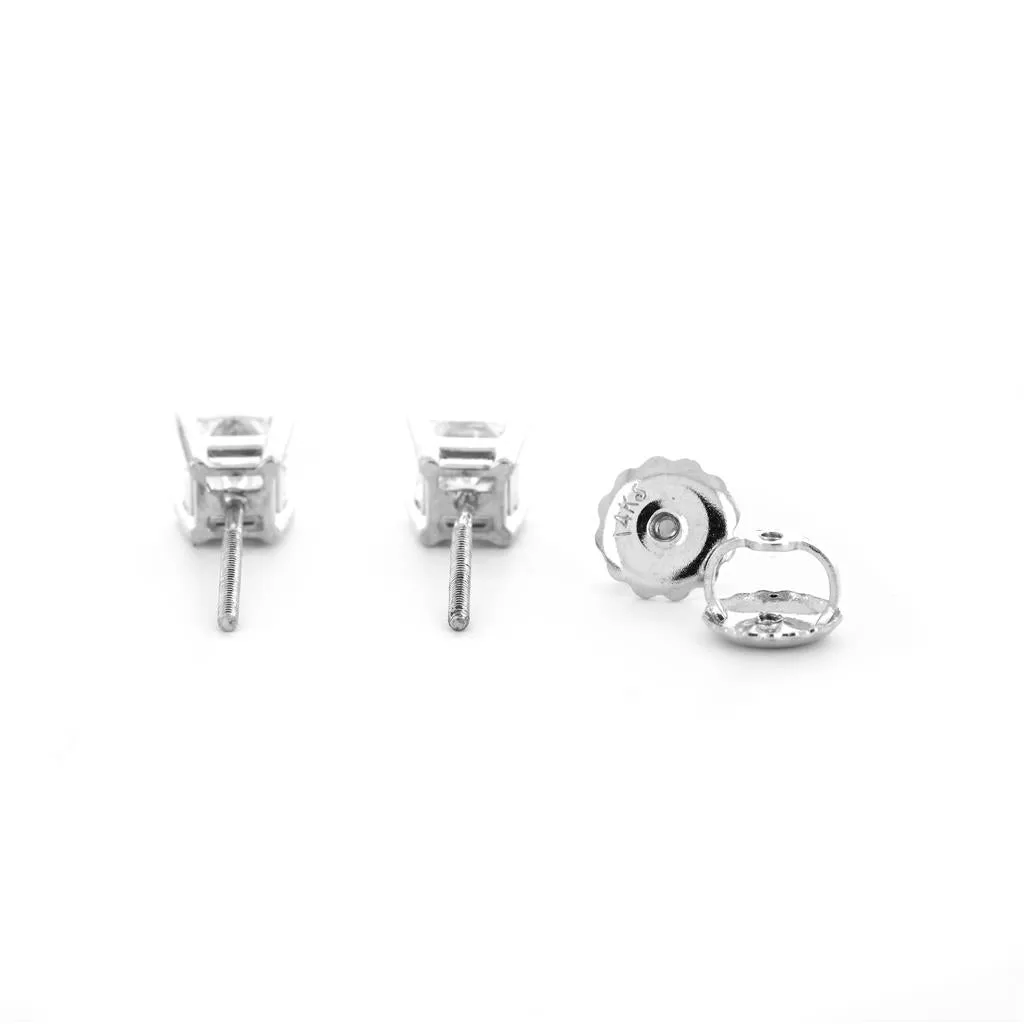 1.0ctw Princess Diamond Stud Earrings, Screw Back - 950 Platinum