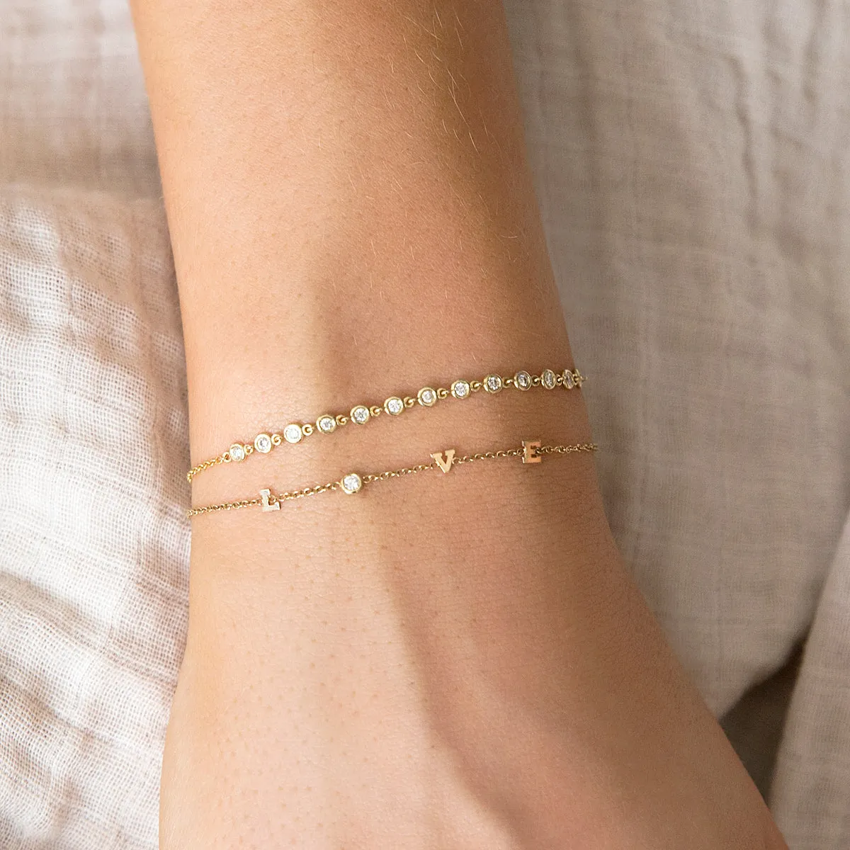 14k Itty Bitty LOVE with Diamond Station Bracelet