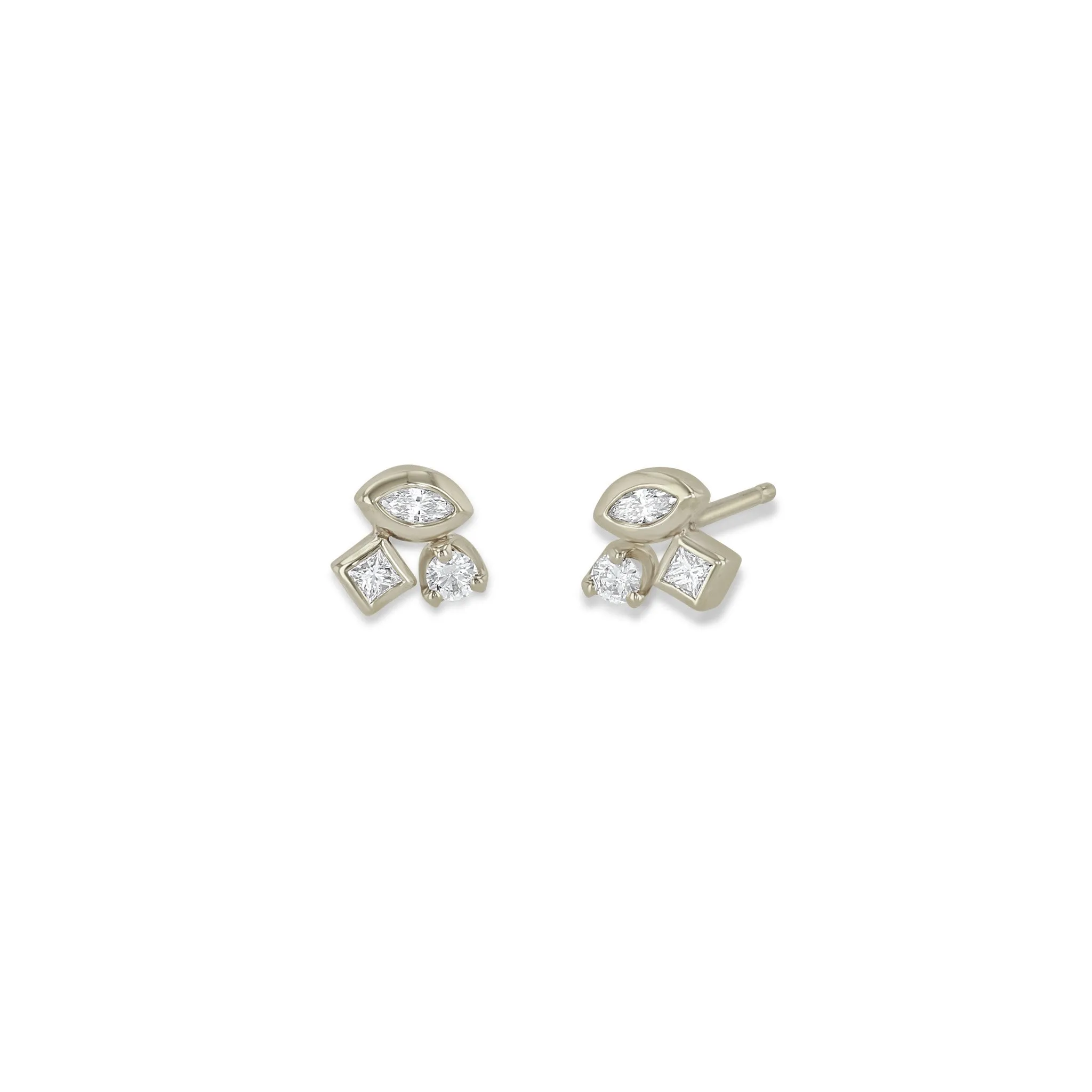 14k Mixed Cut Diamond Cluster Studs