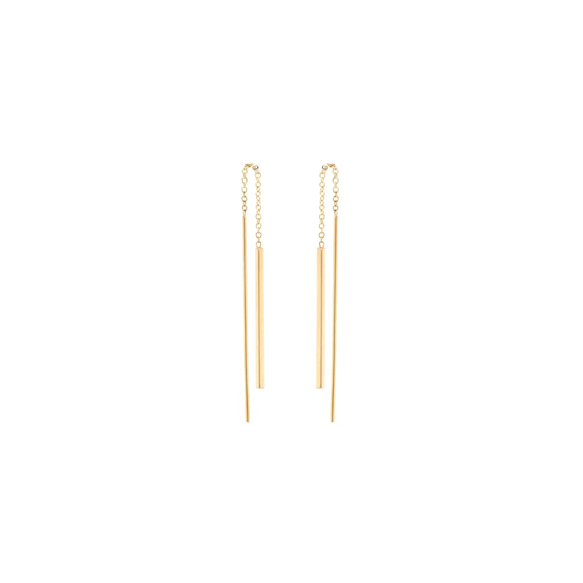 14k short bar threader earrings