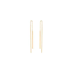 14k short bar threader earrings