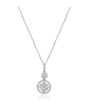 14K White Gold Diamond Cluster Drop Pendant Necklace