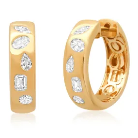 14K YG Mixed Fancy Shape Diamond Huggies