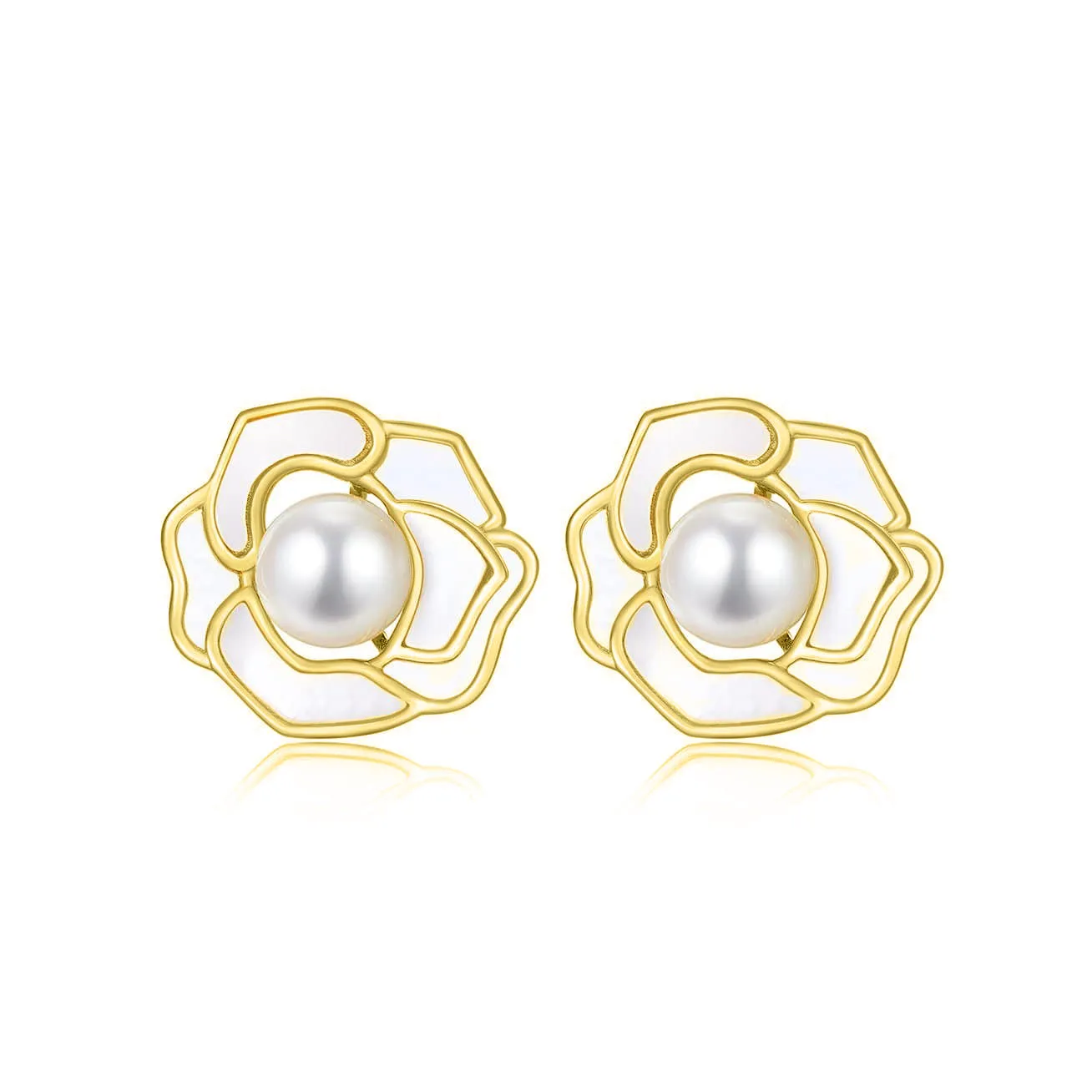 18K Solid Gold Freshwater Pearl Earrings KE00038 | GARDENS