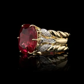 18K Yellow Gold Estate Pink Tourmaline and Diamond Ring