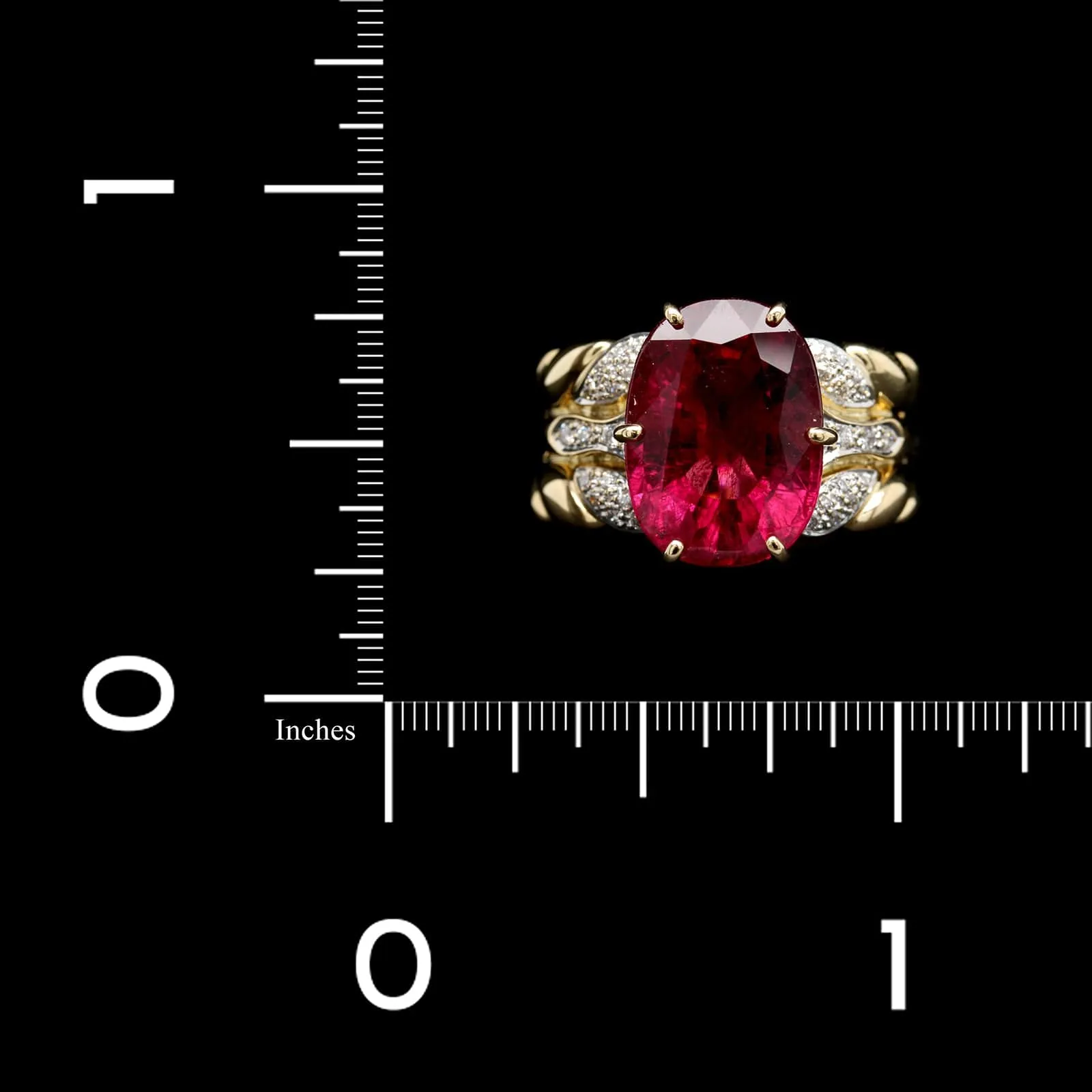 18K Yellow Gold Estate Pink Tourmaline and Diamond Ring