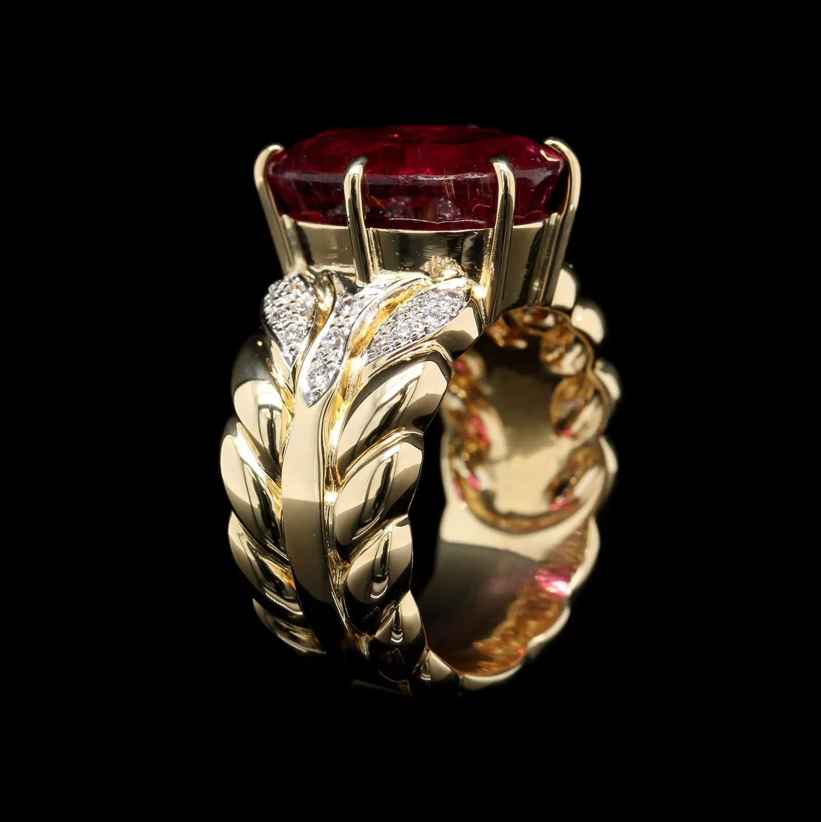 18K Yellow Gold Estate Pink Tourmaline and Diamond Ring