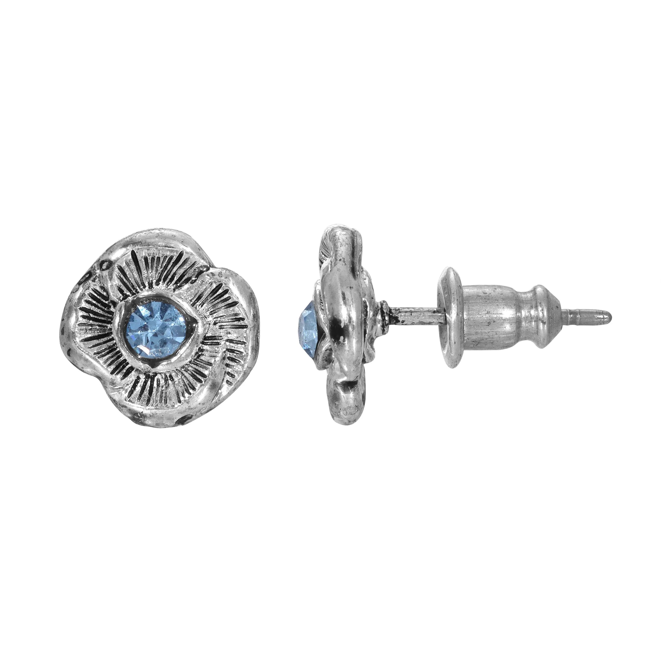 1928 Jewelry Blue Crystal Flower Stud Earrings