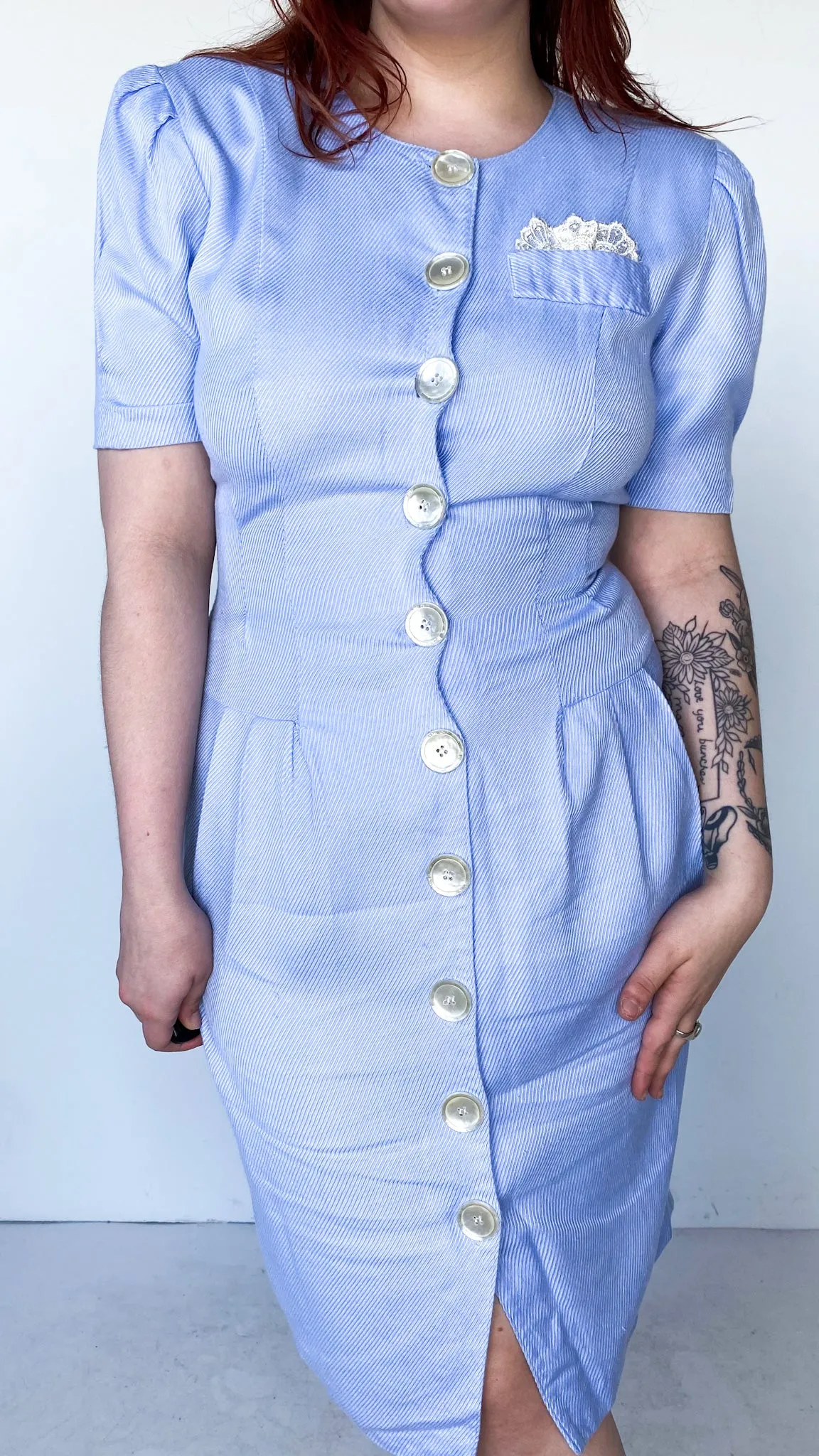 1980s Baby Blue Button Up Dress, sz. M