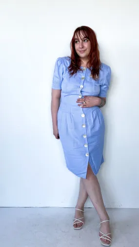 1980s Baby Blue Button Up Dress, sz. M