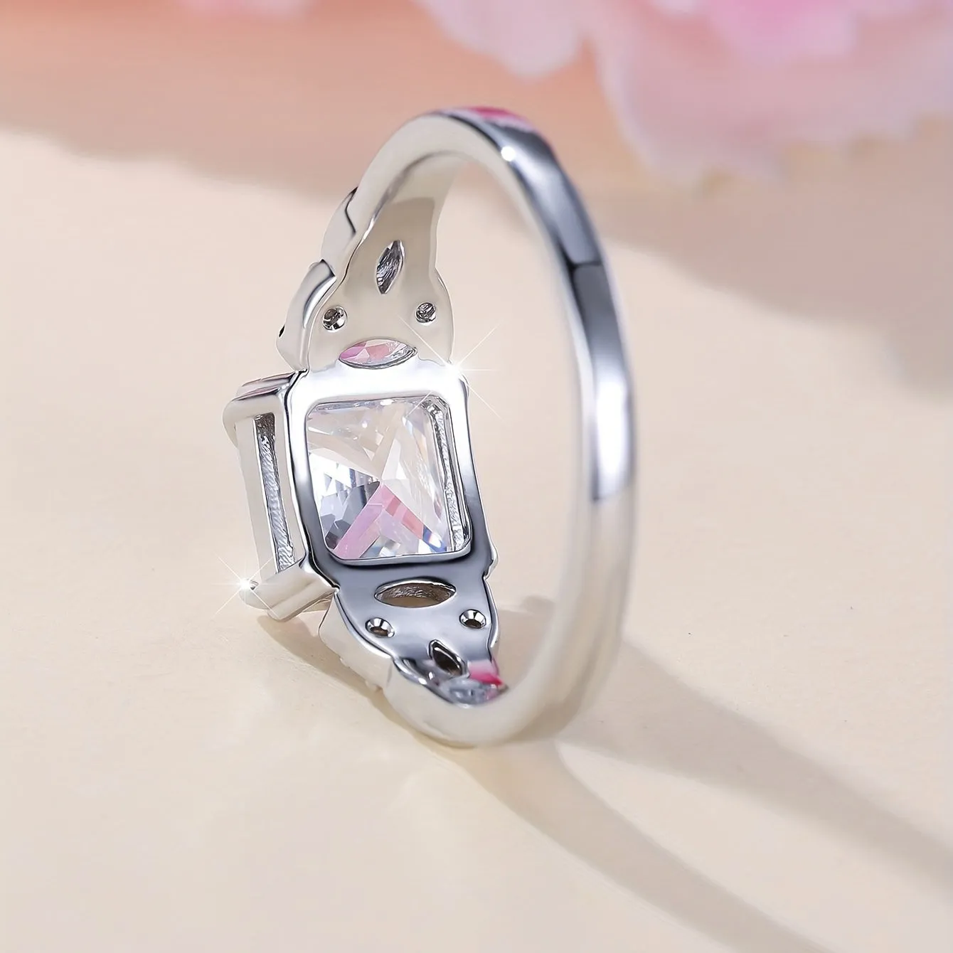 1pc Elegant Promise Ring Inlaid Square Zircon Engagement