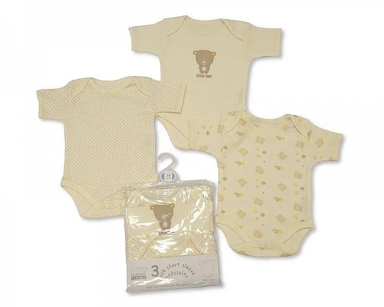 3 Pack Short Sleeves Env Neck Cotton Bodysuit -Ecru