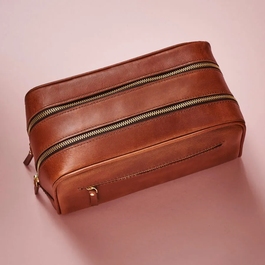 3 Zip Leather Wash Bag