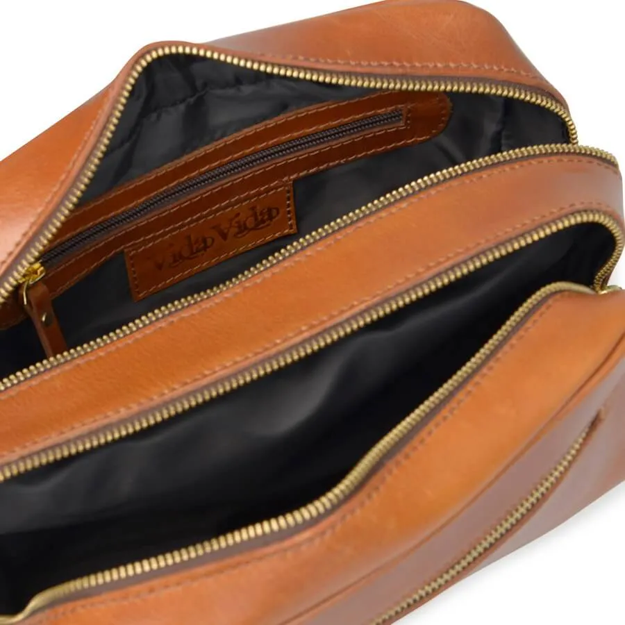 3 Zip Leather Wash Bag