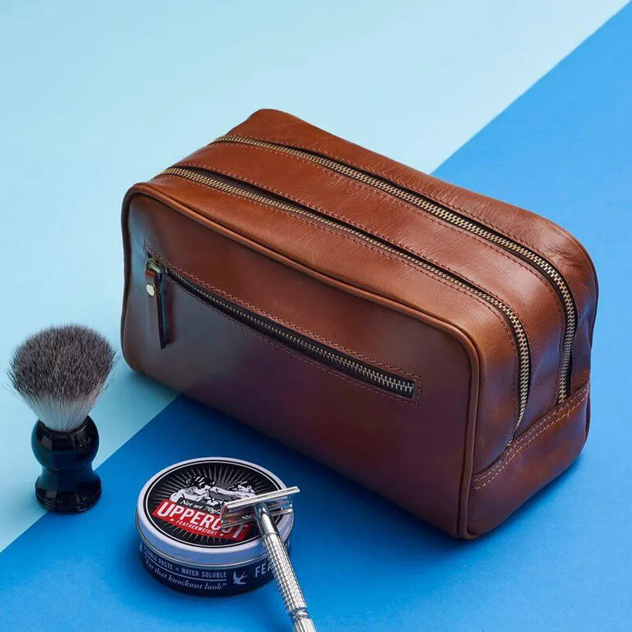 3 Zip Leather Wash Bag