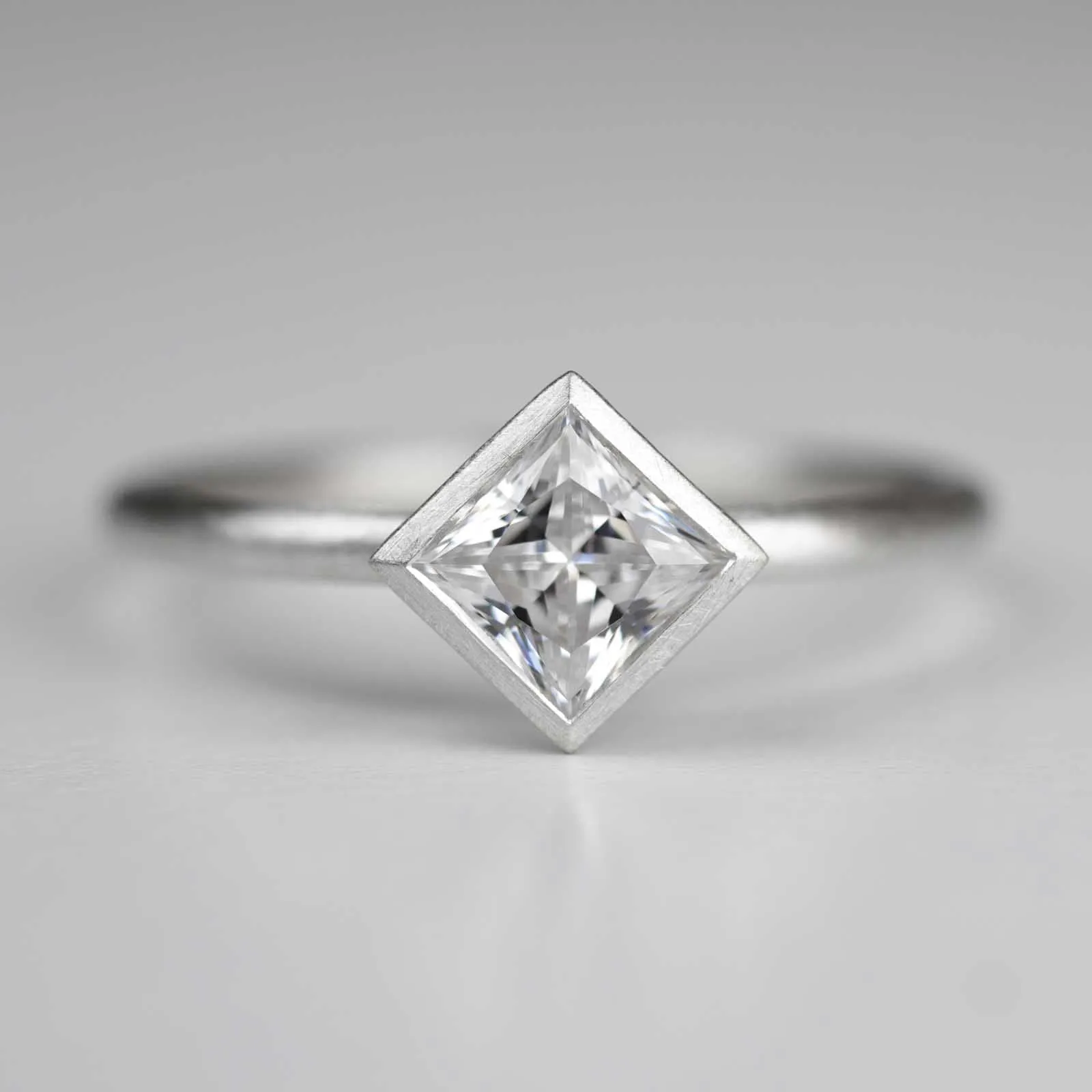 5mm Oblique Square Solitaire Engagement Ring •