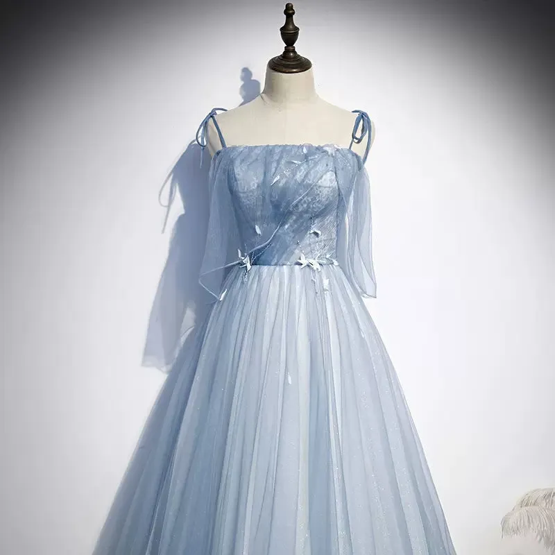 A line Light Sky Blue Tulle Prom Dresses SH145