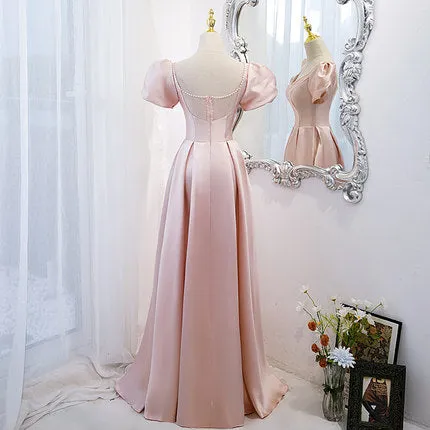 A line Satin Pink Long Prom Dresses SH162