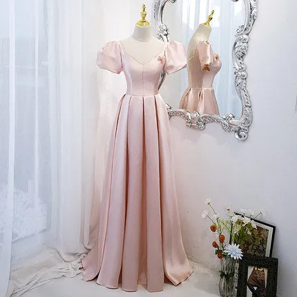 A line Satin Pink Long Prom Dresses SH162