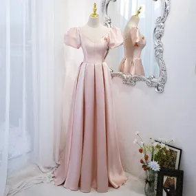 A line Satin Pink Long Prom Dresses SH162