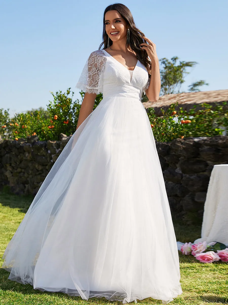 A-line V-Neck Lace Wholesale Wedding Dresses With Embroidery