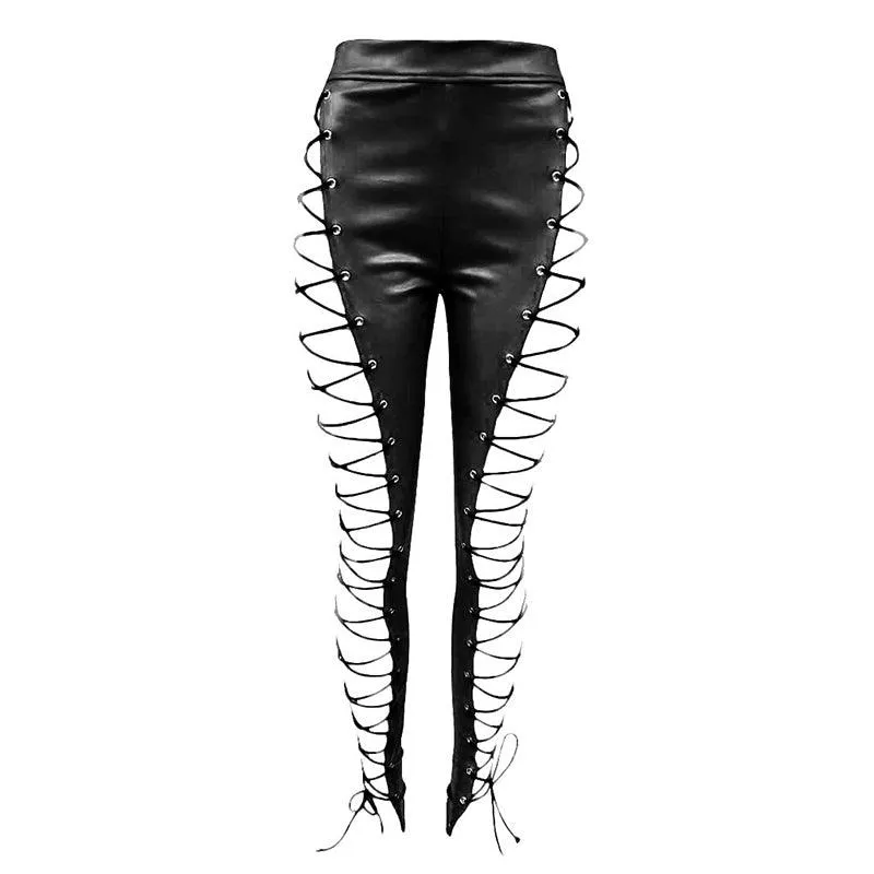 A LITTLE BIT OF LEATHER (NOT) LACE-UP PANTS