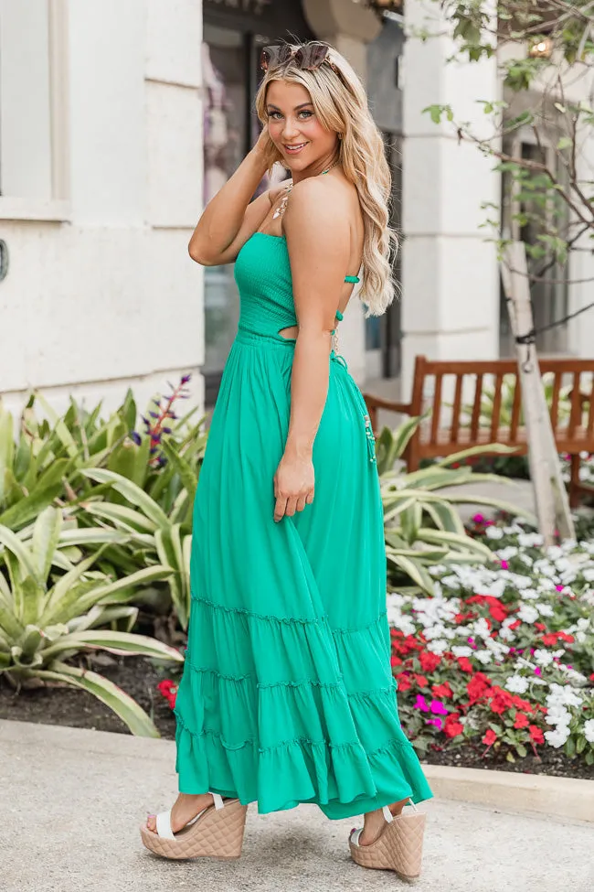 A Peaceful Place Green Smocked Top Halter Maxi Dress FINAL SALE