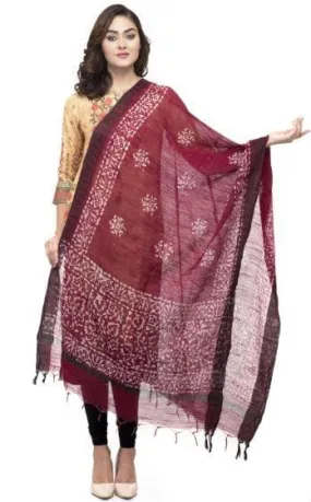 A R Silk Women's Cotton Batik Print Mehroon Regular Dupatta