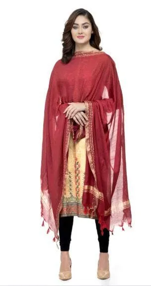 A R Silk Women's Cotton Self Design Mehroon Regular Dupatta