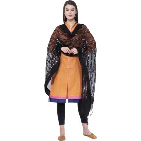 A R Silk Women's Mirror Work Orgenza Cotton Black Dupattas and Chunnis