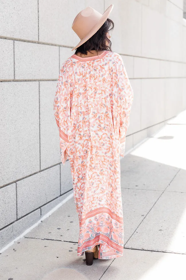 A Way Out Orange Printed Duster Kimono FINAL SALE