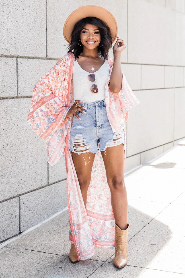 A Way Out Orange Printed Duster Kimono FINAL SALE