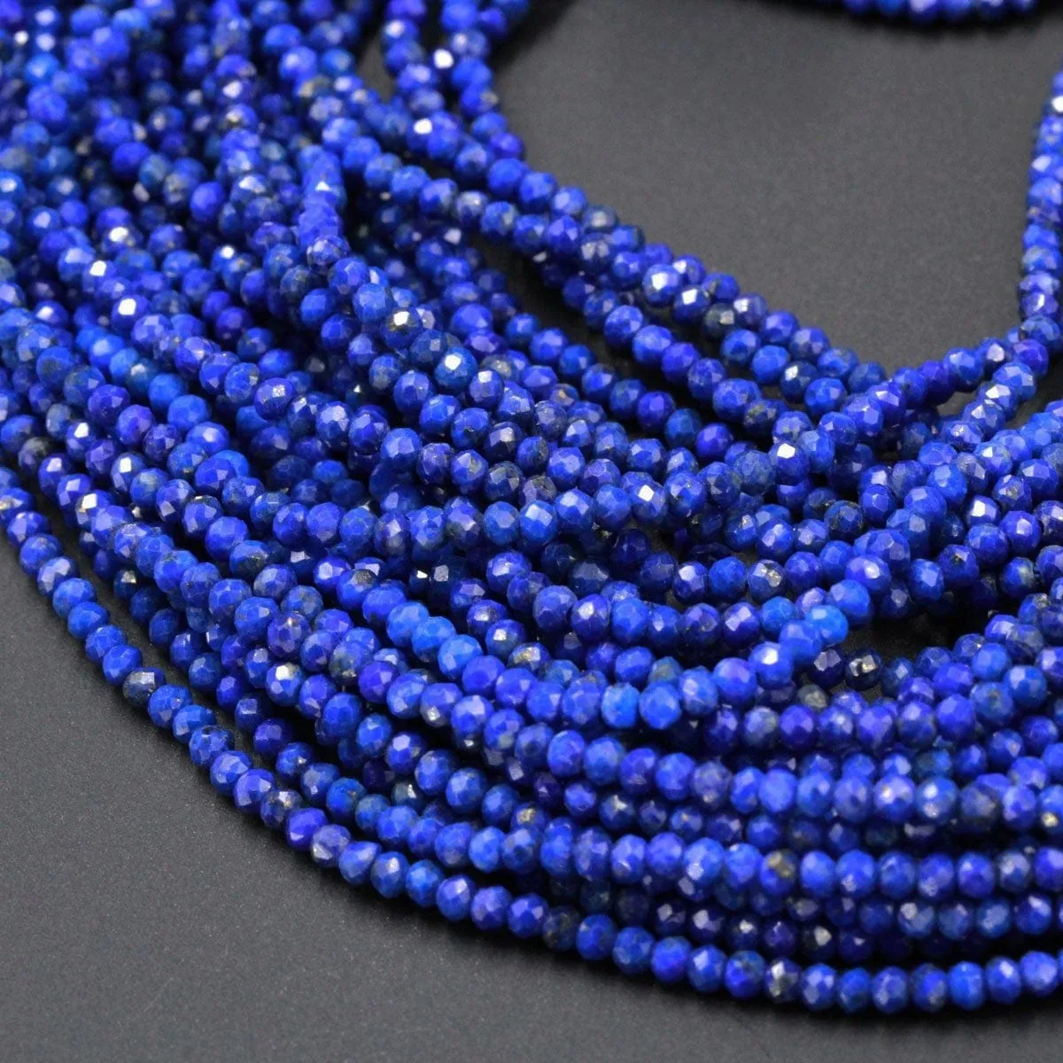 AA Micro Faceted Natural Blue Lapis Lazuli Round Beads Tiny Small 2mm 3mm Faceted Rondelle Beads Diamond Cut Blue Gemstone 15.5" Strand