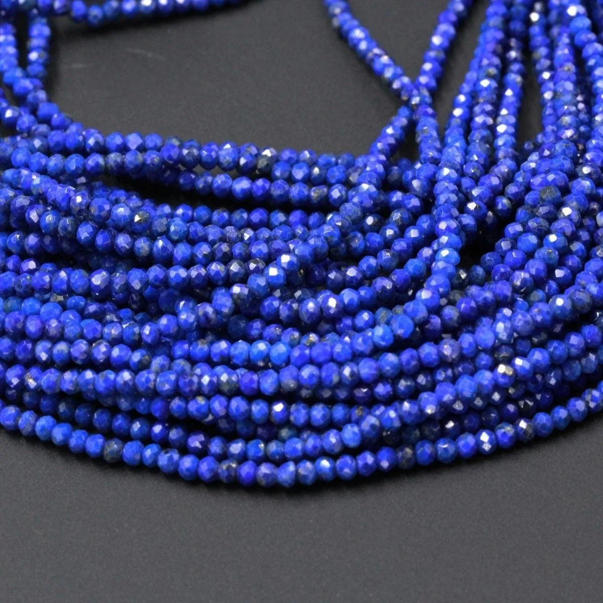 AA Micro Faceted Natural Blue Lapis Lazuli Round Beads Tiny Small 2mm 3mm Faceted Rondelle Beads Diamond Cut Blue Gemstone 15.5" Strand