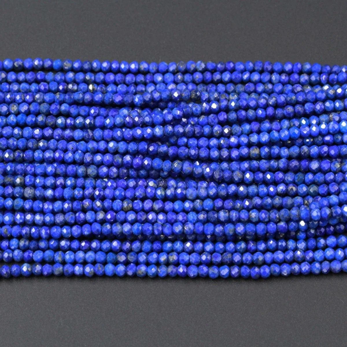 AA Micro Faceted Natural Blue Lapis Lazuli Round Beads Tiny Small 2mm 3mm Faceted Rondelle Beads Diamond Cut Blue Gemstone 15.5" Strand