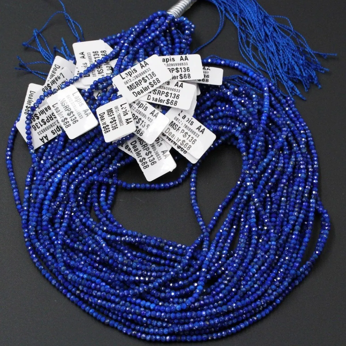 AA Micro Faceted Natural Blue Lapis Lazuli Round Beads Tiny Small 2mm 3mm Faceted Rondelle Beads Diamond Cut Blue Gemstone 15.5" Strand