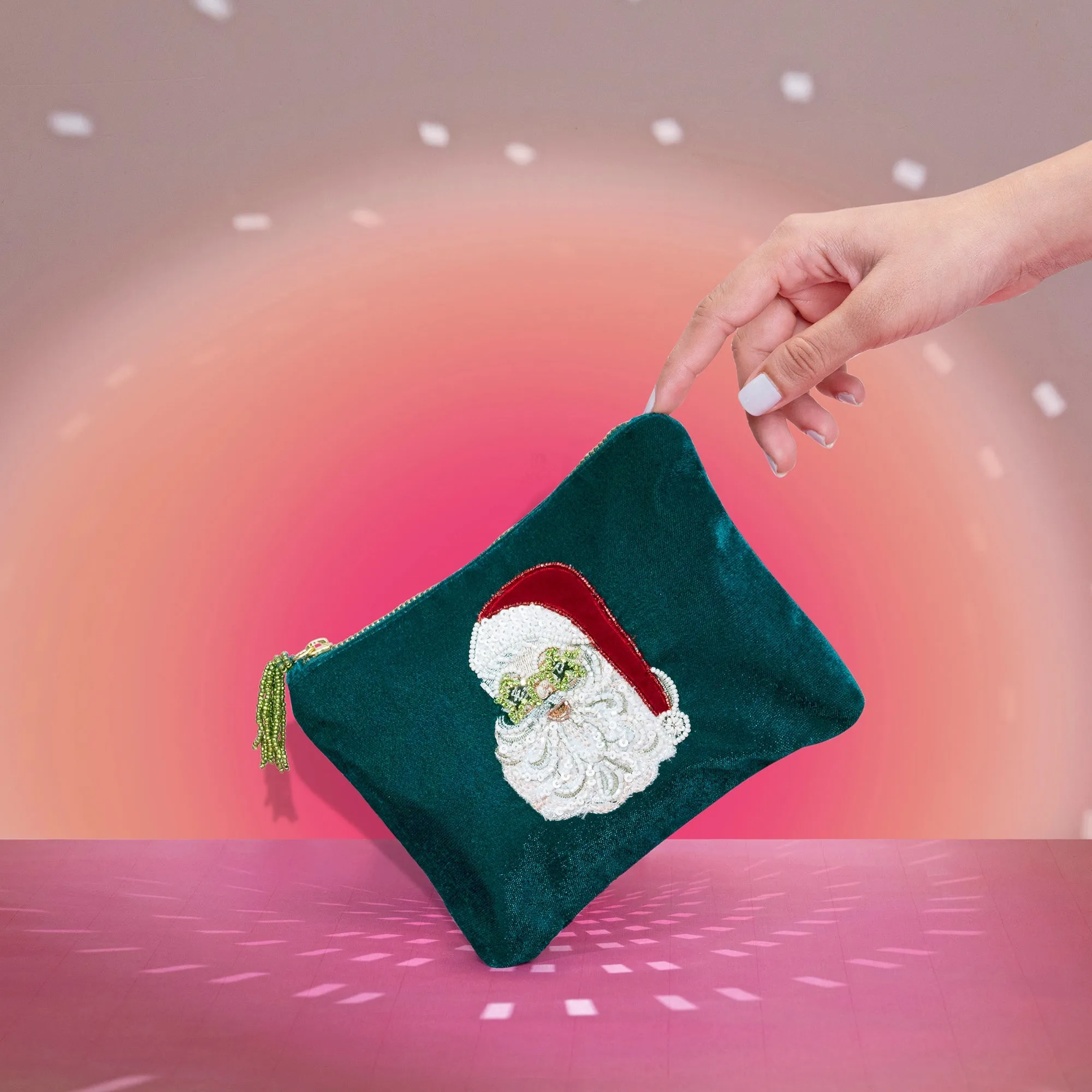 Accessorize London Women's Teal Santa Velvet Pouch