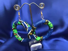 African Hoops in Blue Ankara Print - Up cycled Zero Waste Earrings