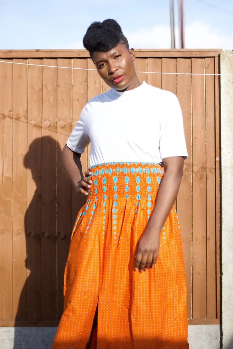 African Print Skirt in Orange Ankara Print - Festival Skirt