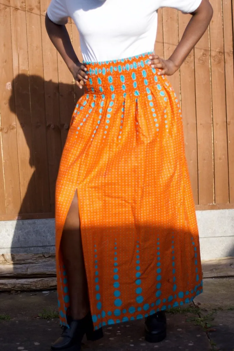 African Print Skirt in Orange Ankara Print - Festival Skirt