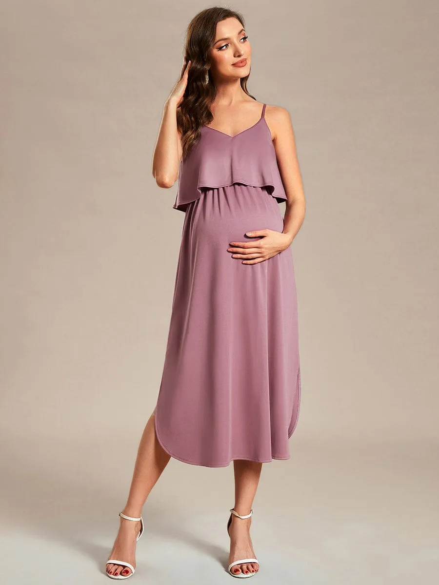 Airy Adjustable Spaghetti Straps Knee-Length A-Line Maternity Dress