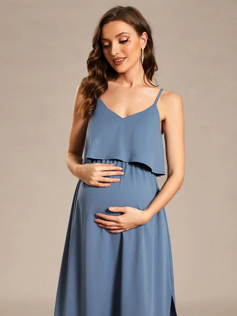 Airy Adjustable Spaghetti Straps Knee-Length A-Line Maternity Dress