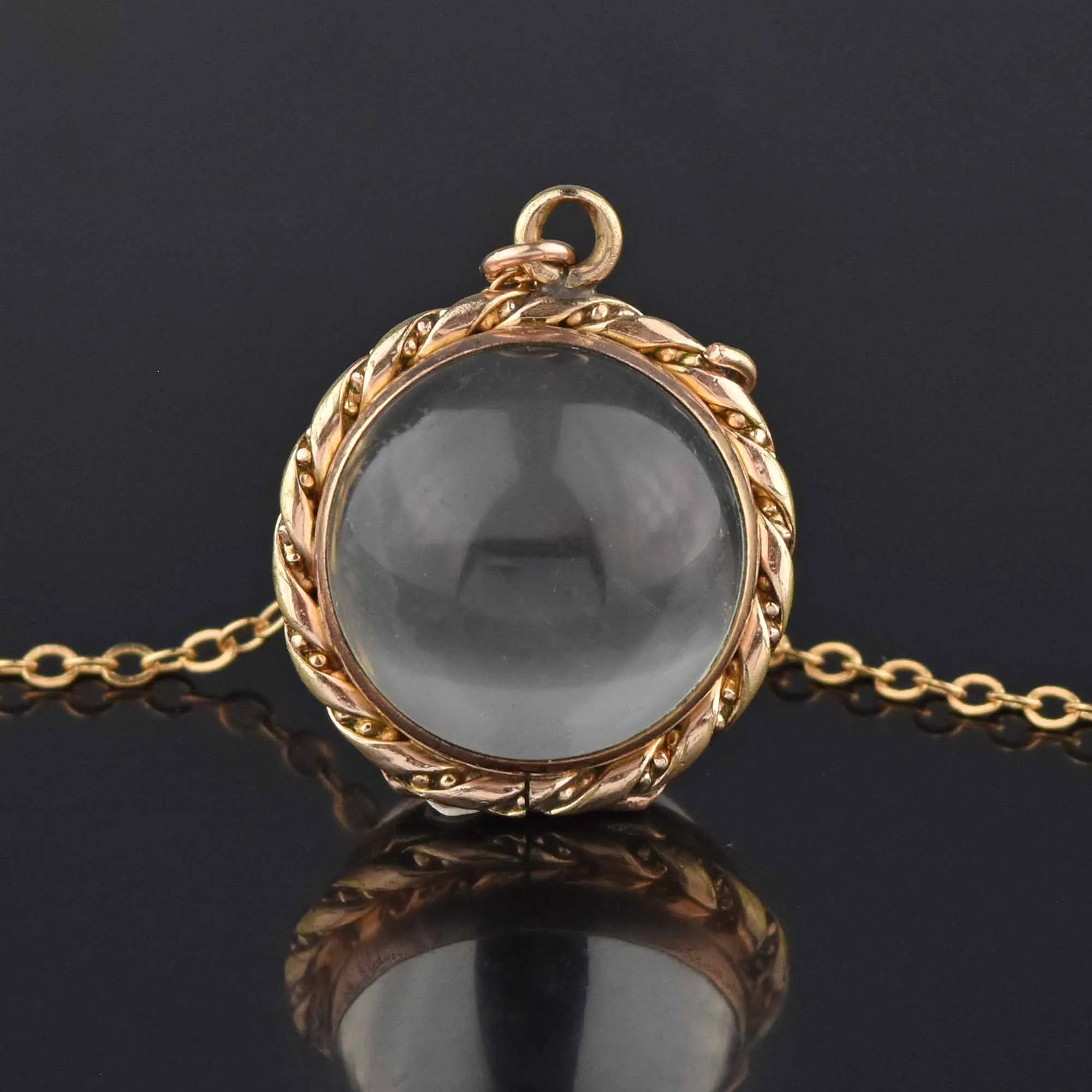 Antique Pools of Light Rock Crystal Locket Necklace