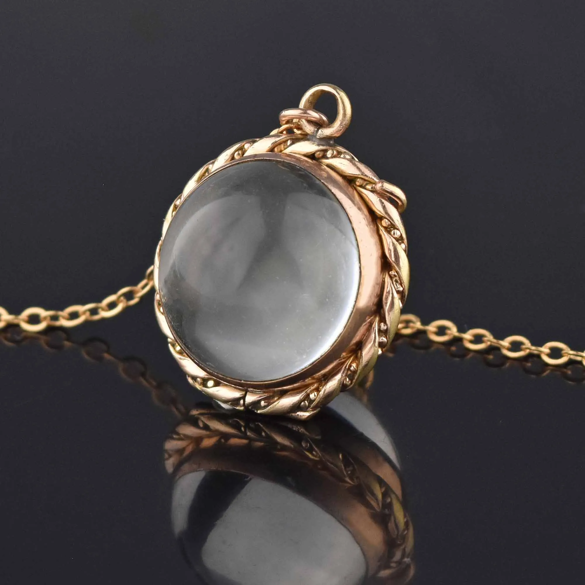 Antique Pools of Light Rock Crystal Locket Necklace