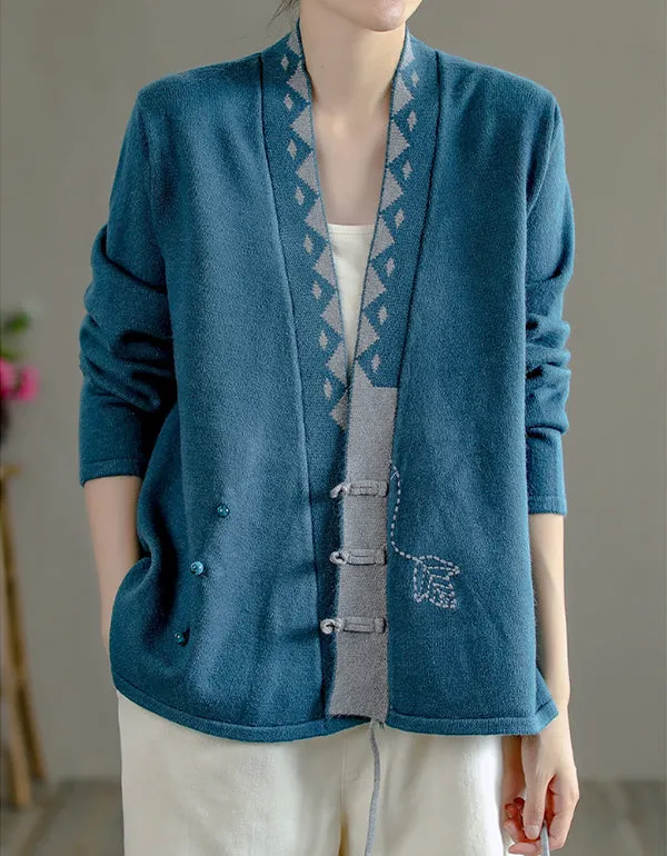 Autumn Winter Printed Knitted Sweater Cardigan