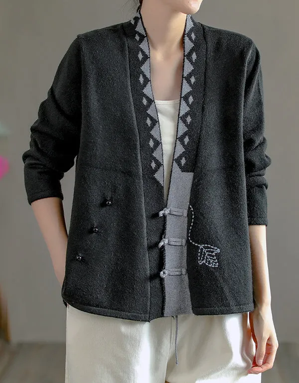 Autumn Winter Printed Knitted Sweater Cardigan