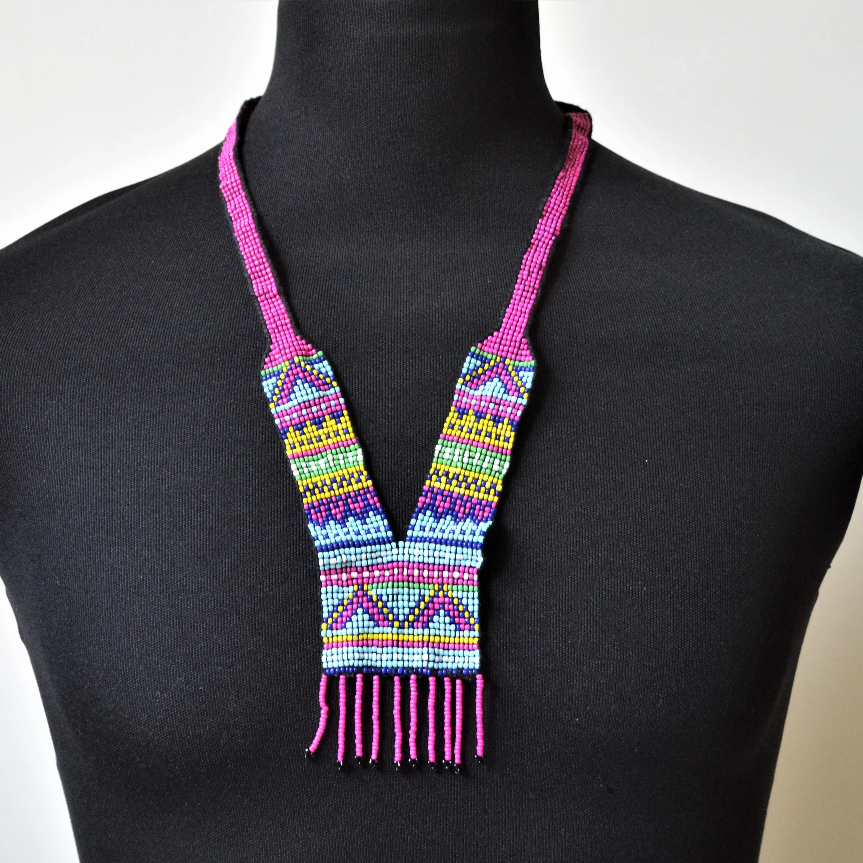 Beaded tribal necklace, Egyptian boho necklace, Purple beaded necklace